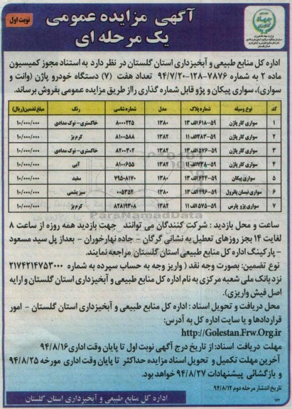 آگهی مزایده عمومی یک مرحله ای,مزایده  تعداد هفت دستگاه خودرو