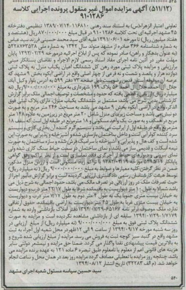 مزایده,ملک مشتمل بر ششدانگ منزل اراضی ابکوه بخش نه 246متر کلاسه 9101286