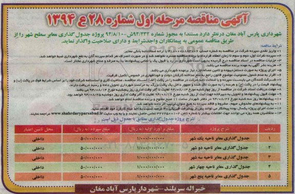 آگهی مناقصه , مناقصه پروژه جدول گذاری معابر سطح شهر 