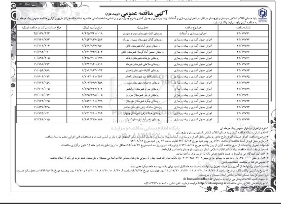 آگهی مناقصه عمومی , مناقصه اجرای زیرسازی و آسفالت ،جدول گذاری و پیاده روسازی نوبت دوم