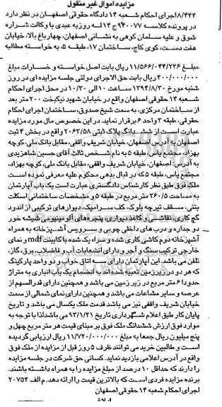 مزایده,اپارتمان طبقه 5 به کلاسه 940077 مساحت 260.5متر