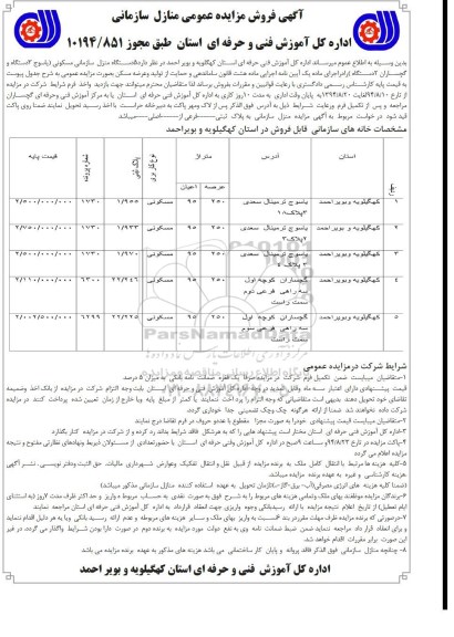 مزایده,عمومی منازل سازمانی 5 دستگاه