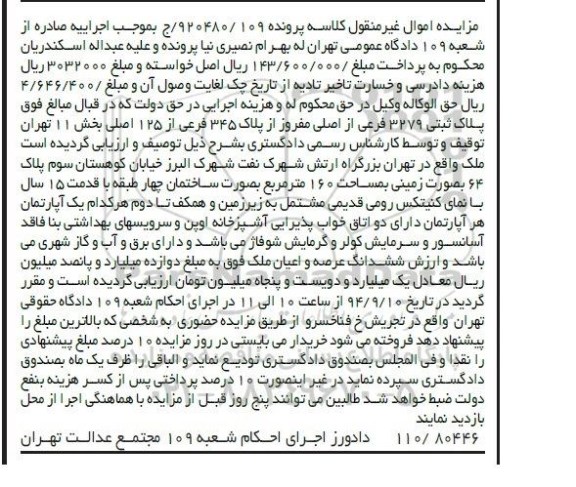 مزایده,پلاک ثبتی بصورت زمین مساحت 160متر بصورت ساختمان 4طبقه کلاسه 920480.109