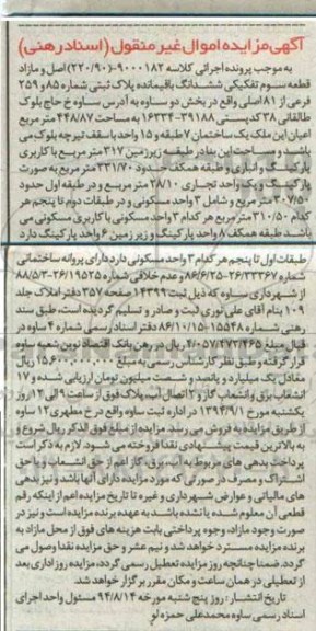 مزایده, ششدانگ باقیمانده پلاک قطعه سه تفکیکی کلاسه 9000182 بخش دو ساوه