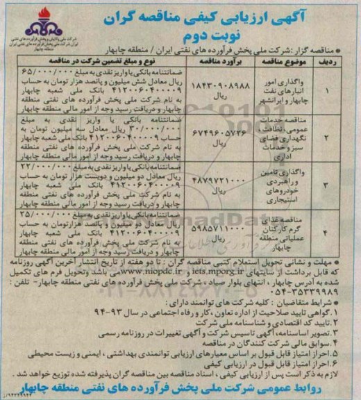 ارزیابی کیفی  ارزیابی کیفی واگذاری امور انبارهای نفت نوبت دوم 