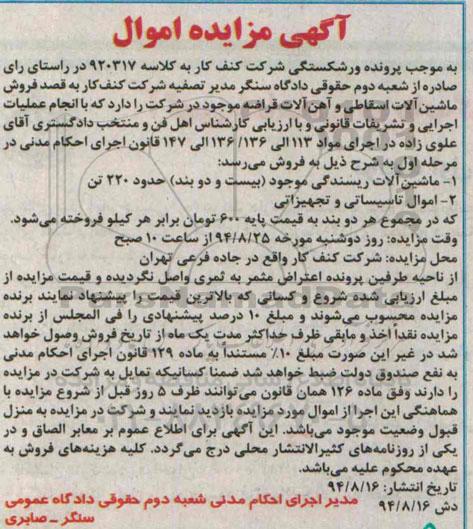مزایده , مزایده ماشین آلات ریسندگی موجود