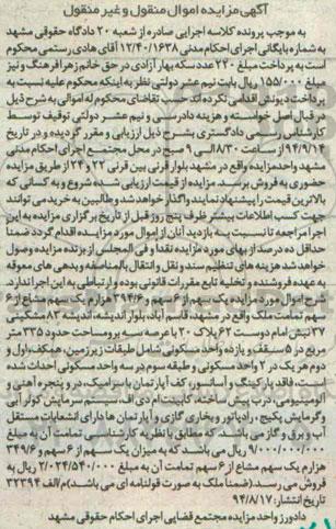 مزایده,مزایده یک سهم از6سهم و394.6 هزارم یک سهم مشاع از تمامت ملک