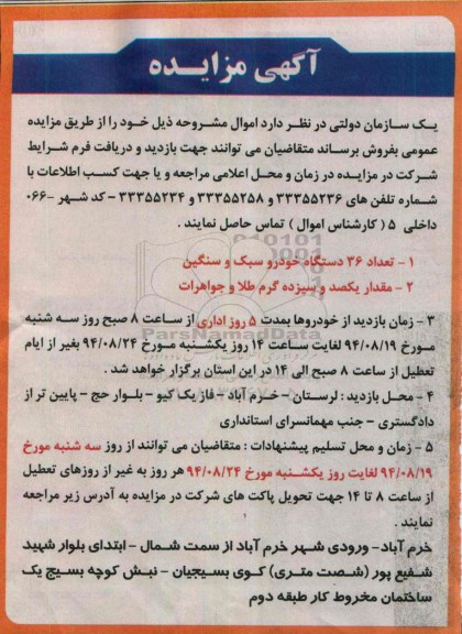 مزایده تعداد 36 دستگاه خودرو سبک و سنگین ...