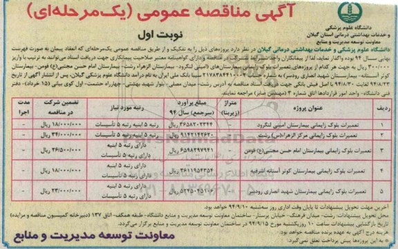 آگهی مناقصه عمومی,مناقصه تعمیرات بلوک زایمانی بیمارستان   