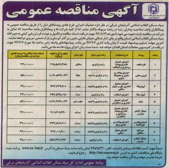 آگهی مناقصه عمومی , مناقصه اجرای جدولگذاری ، پیاده روسازی و آسفالت...