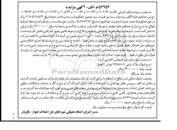 مزایده, ملک در منطقه با تراکم 
