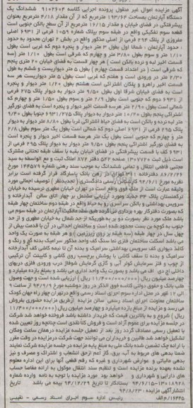 مزایده, اپارتمان با مساحت 193.64متر کلاسه 9102604 قطعه سه 