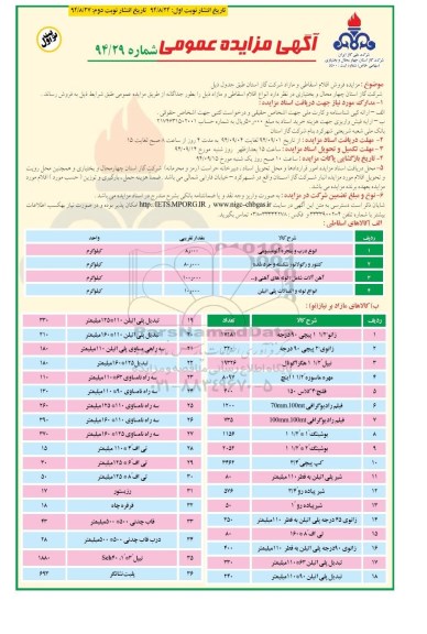 آگهی مزایده عمومی, مزایده اقلام اسقاطی و مازاد شامل انواع درب و پنجره و ...