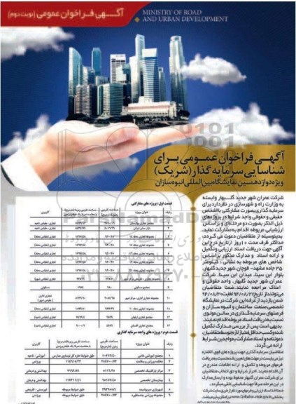 مناقصه , فراخوان عمومی برای شناسایی سرمایه گذار (شریک)