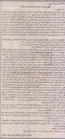 مزایده, ملک مسکونی تجاری زراعی