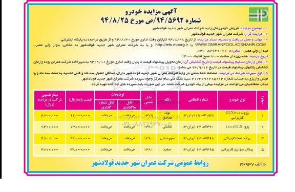 آگهی مزایده ,مزایده مزایده فروش خودروهای زاید