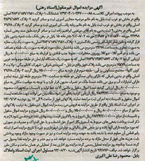 مزایده, ششدانگ سه قطعه ملک و اموال منقول و ماشین الات خط تولید و تاسیسات و تجهیزات منصوبه 