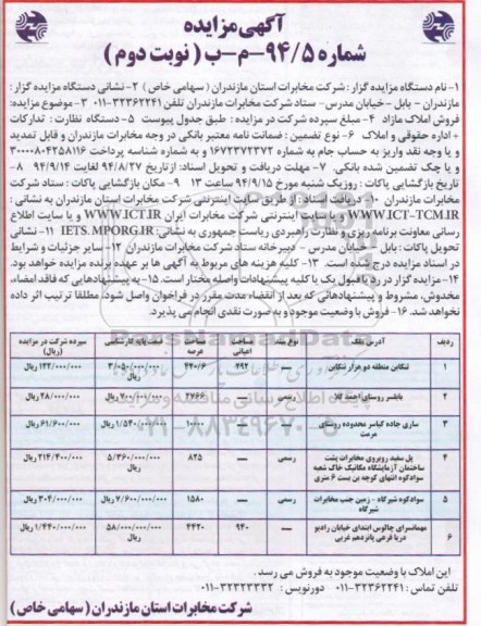 مزایده,شماره 94.5 نوبت دوم فروش املاک مازاد