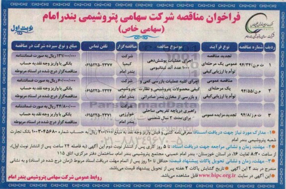 تجدید مزایده عمومی , مزایده راهبری دریاچه تفریحی ساحلی برای مدت 3 سال شمسی تجدید