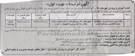 مزایده,پلاک ثبتی 538 فرعی از 50 اصلی روستای اطرب متراژ772.5متر