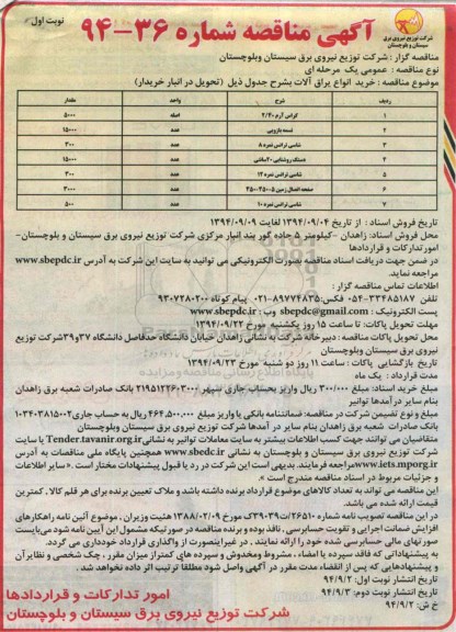 آگهی مناقصه , مناقصه خرید انواع یراق الات 