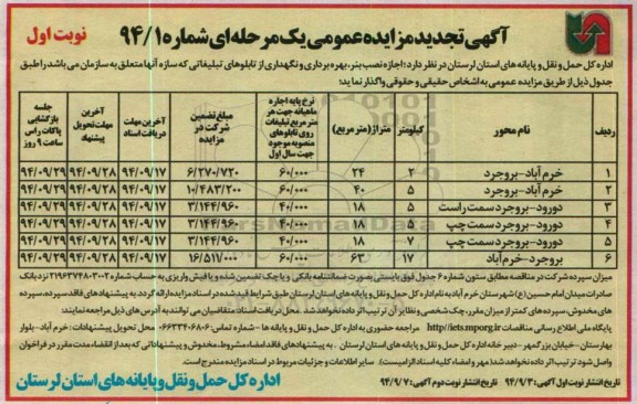 تجدید مزایده عمومی یک مرحله ای,مزایده اجازه نصب بنر، بهره برداری و نگهداری از تابلوهای تبلیغاتی-تجدید 