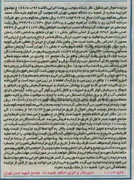 مزایده, اپارتمان در یک مجتمع 12 واحدی 
