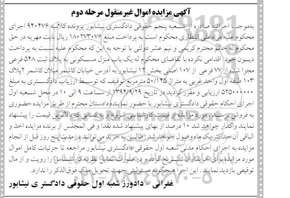 مزایده,کلاسه 940476 مرحله دوم منزل مسکونی بخش 12