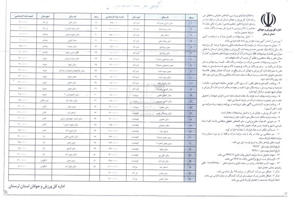 آگهی مزایده عمومی , مزایده عمومی تعدادی از اماکن ورزشی