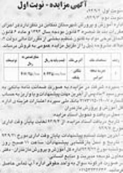 مزایده,فروش مدرسه منحله امیرکبیر نوبت اول