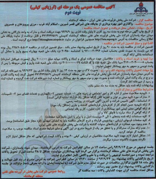 مناقصه , مناقصه واگذاری امور بهره برداری از جایگاه های شرکتی نوبت دوم