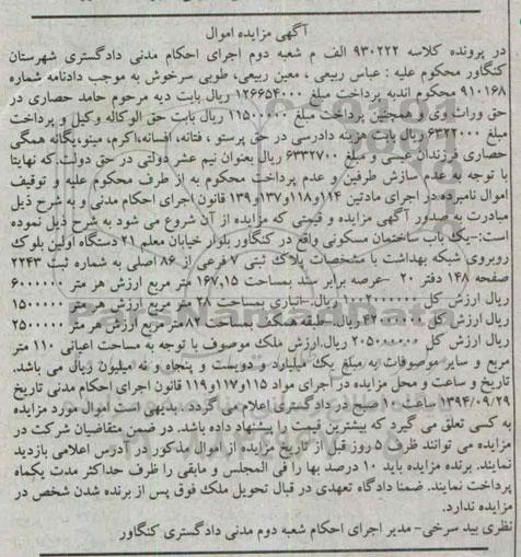 مزایده,در پرونده کلاسه 930222 الف ساختمان مسکونی