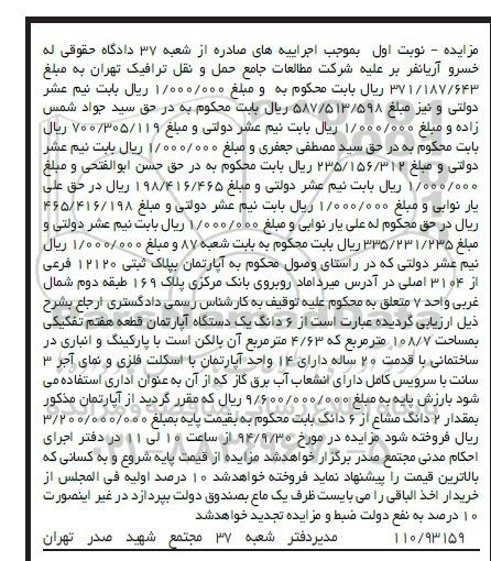 مزایده,نوبت اول اپارتمان در ساختمانی با قدمت بیست ساله 