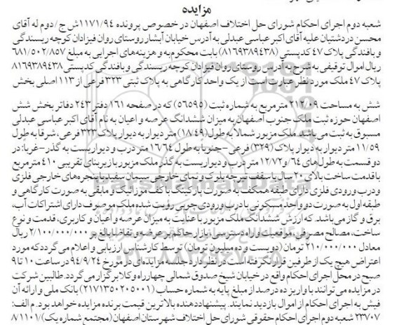 مزایده, پرونده 1171.94 یک واحدکارگاهی 