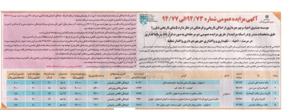 آگهی مزایده عمومی,مزایده واگذاری 5 بنای تاریخی