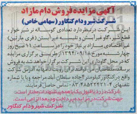 مزایده , مزایده (تعدادی گوساله نر شیرخوار، )فروش دام مازاد