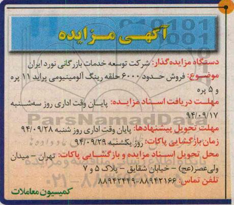 مزایده فروش حدود 6000 حلقه رینگ آلومینیومی پراید 11 پره و 5 پره 