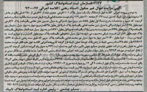 مزایده,کلاسه اجرایی 9300026 ششدانگ یکباب منزل بخش 14 مشهد