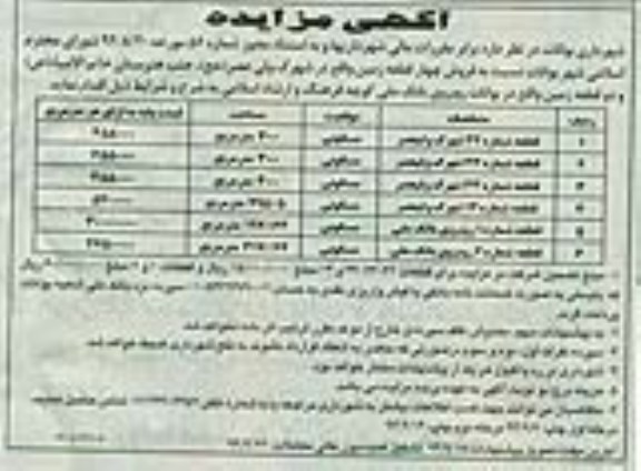 مزایده,فروش 4 قطعه زمین شهرک ولیعصر مرحله دوم