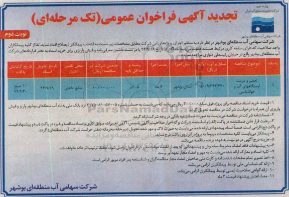 تجدید فراخوان,فراخوان تعمیر و مرمت ایستگاههای آب و هواشناسی -نوبت دوم 