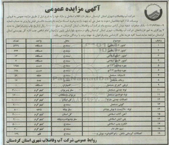 آگهی مزایده عمومی ,مزایده کنتور