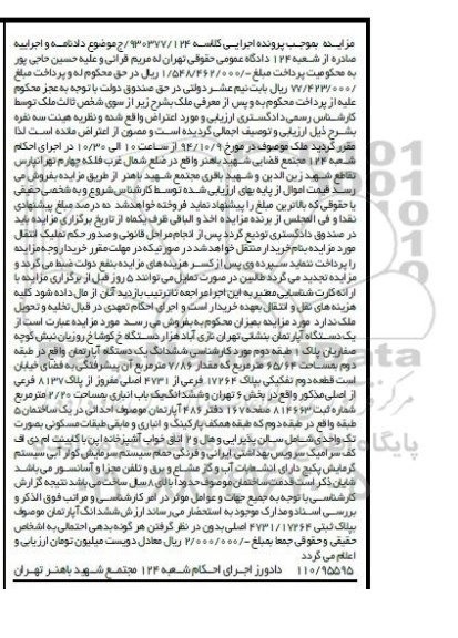 مزایده, کلاسه 930377.124 اپارتمان واقع در نازی اباد 