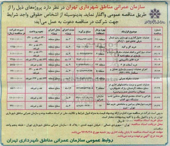 آگهی مناقصه عمومی,مناقصه عملیات جدولگذاری و نهرسازی رمپ شمال شرقی تقاطع فتح - آزادگان