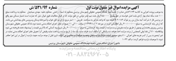 مزایده,مزایده امتیاز مسکن مهر با مساحت 100متر کلاسه 531.94 نوبت اول