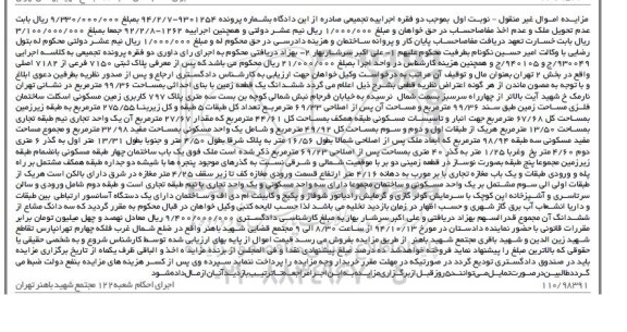 مزایده,مزایده نوبت اول زمین 99.36متر واقع در نارمک خیابان ایت