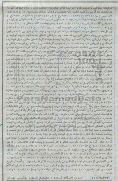 مزایده,مزایده سرقفلی کلیه حقوقی کسبی ششدانگ یکباب مغازه اجرایی 930098.1