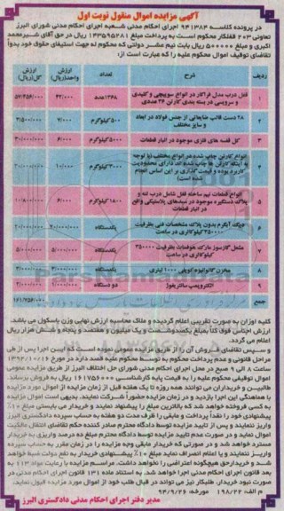 آگهی مزایده اموال منقول,مزایده قفل درب