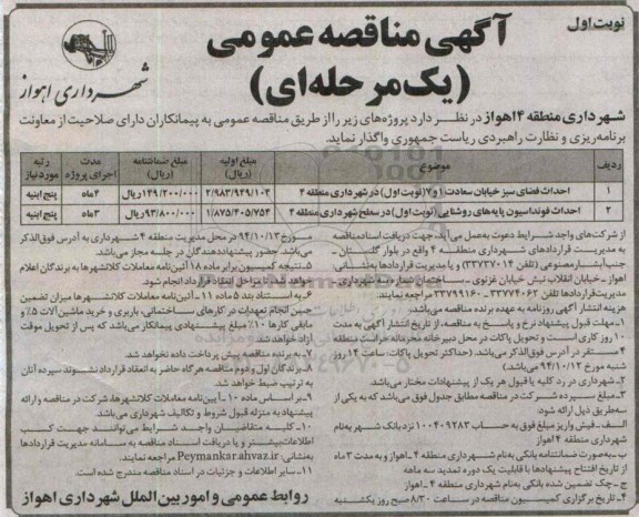 آگهی مناقصه عمومی , مناقصه عمومی احداث فضای سبز خیابان سعادت 1 و7 ...