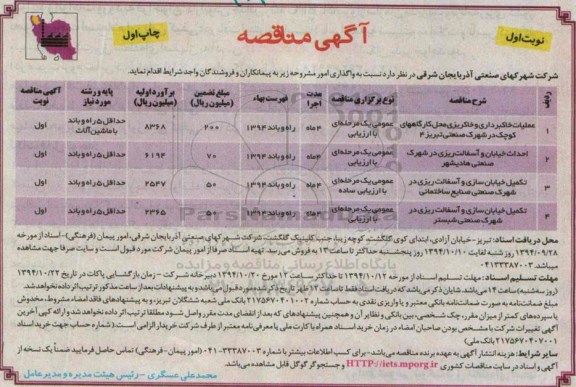 مناقصه, مناقصه عملیات خاکبرداری و خاکریزی محل کارگاههای کوچک چاپ اول - نوبت اول 