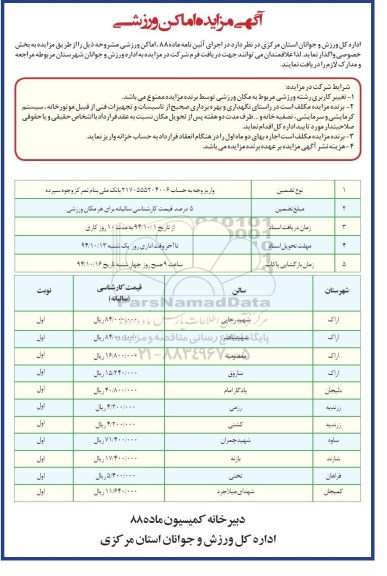 آگهی مزایده, مزایده اماکن ورزشی 94.09.30